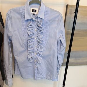 Dolce & Gabbana Ruffled Light Blue Button Up Shirt